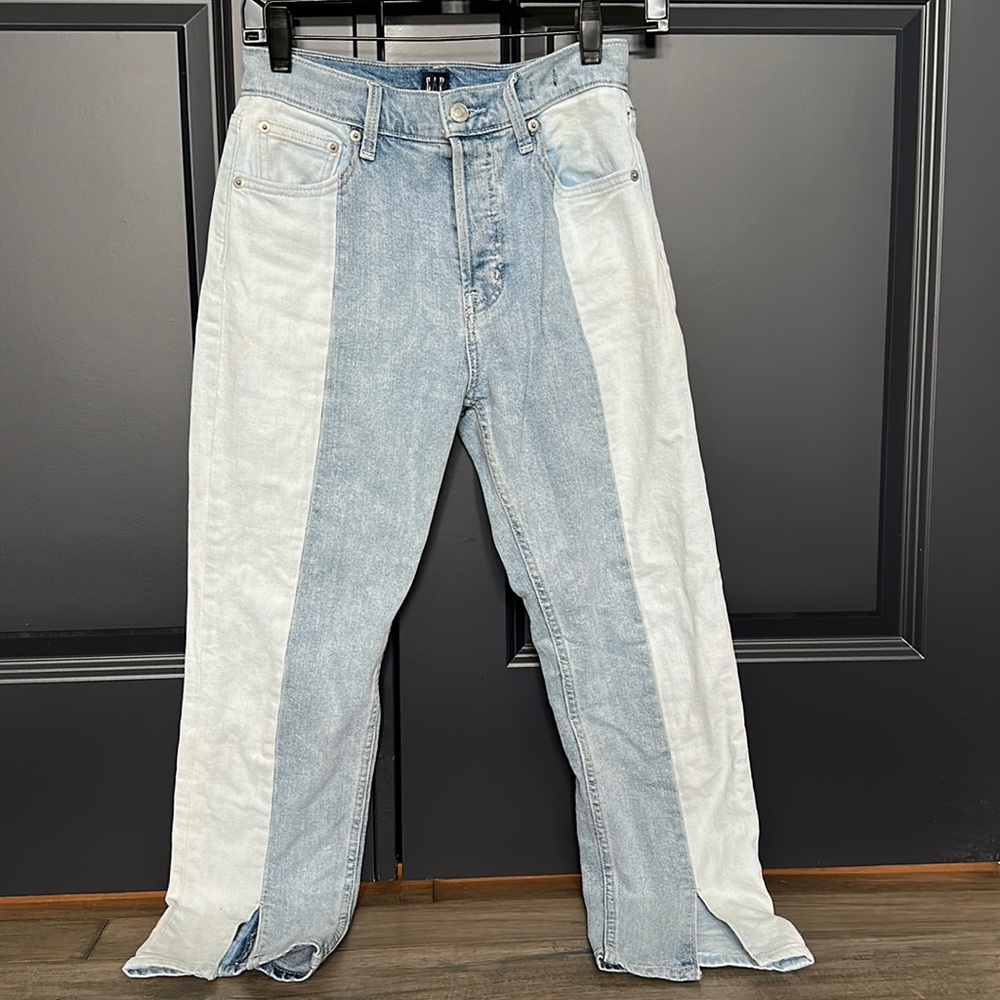 GAP High Waist Two Tone Straight Leg Jeans